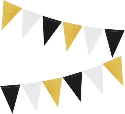 Miniatura 4 de Decoraciones de fiesta plateadas, negras y doradas, 2 banderines de papel para hombres, cumpleaños, Año Nuevo, jubilación, graduación, aniversario