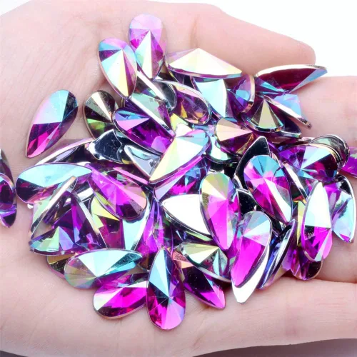 Miniatura 15 de 200 diamantes de imitación de gota de agua, diamantes de imitación de resina con parte trasera plana para manualidades, ropa, decoración de Verde AB