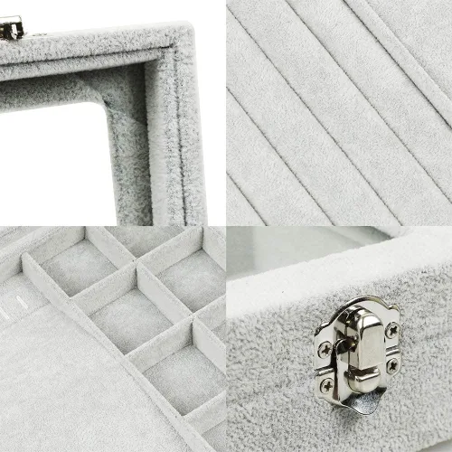 Miniatura 7 de STYLIFING Tapa transparente 3 en 1, bandeja de joyería, aretes, collar, caja de almacenamiento, soporte apilable, exhibición de terciopelo de hielo