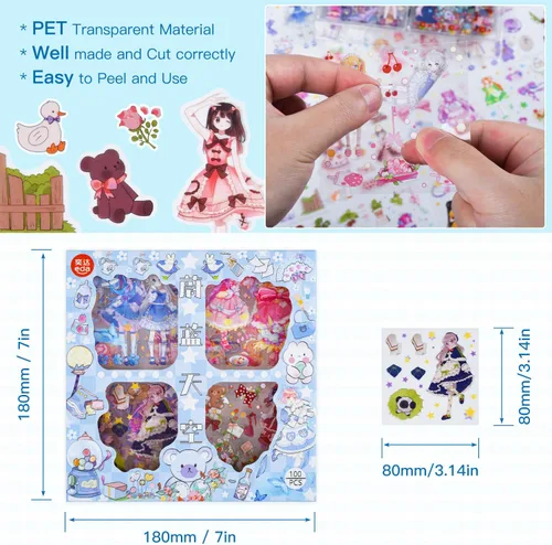 Miniatura 2 de Kawaii - Calcomanías de dibujos animados para diario, 600 unidades, 100 hojas de vinilo en caja, lindas calcomanías transparentes para diario, Chica
