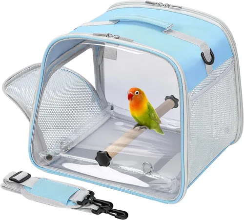 Miniatura 9 de Portador de pájaros pequeño, jaula de viaje con ventana grande con soporte y bandeja fácil de limpiar para cacatúas loro, periquito, ligero y Negro