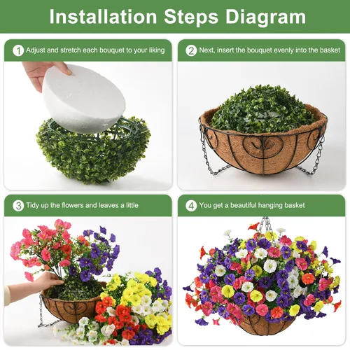 Miniatura 5 de Homsunny Plantas artificiales colgantes con cesta para exteriores, petunias falsas, de seda, para exteriores, porche, patio, balcón, jardín