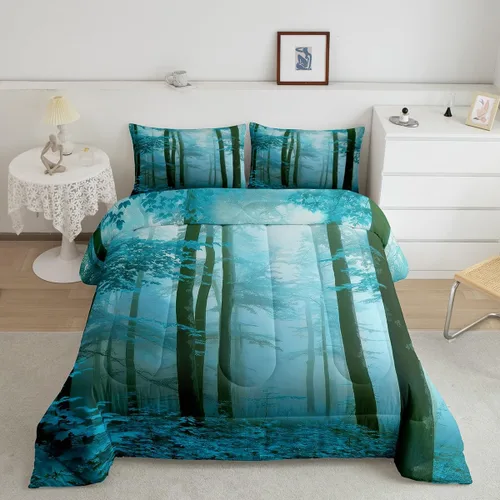 Miniatura 15 de Erosebridal Juego de ropa de cama con inserto de edredón de árbol brumoso para temporada de otoño, juego de edredón místico con niebla y naturaleza