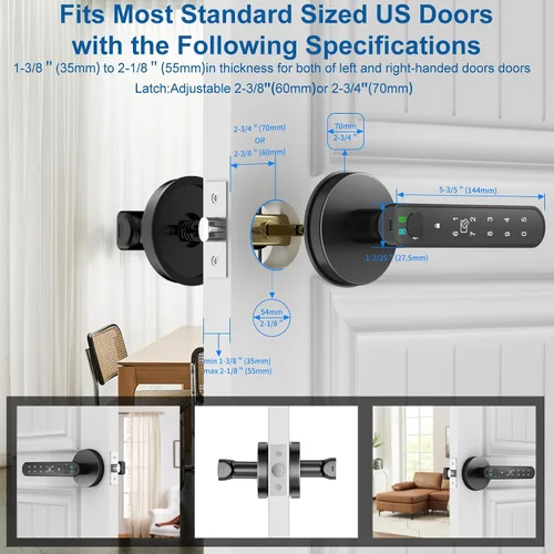 Miniatura 6 de Foxgard - Cerradura inteligente de huellas dactilares para puerta: Perilla de puerta biométrica de 5 en 1 con impresión digital - Perilla de puerta