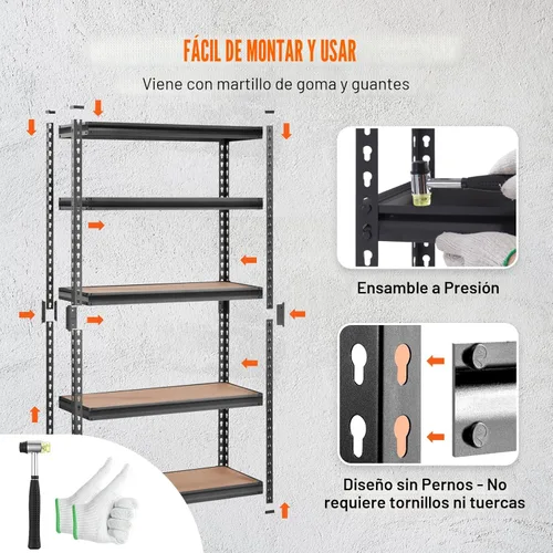Miniatura 6 de VEVOR Estantería de almacenamiento, 5 niveles ajustables, capacidad de 2000 libras, estantes de garaje de servicio pesado organizador de metal rack