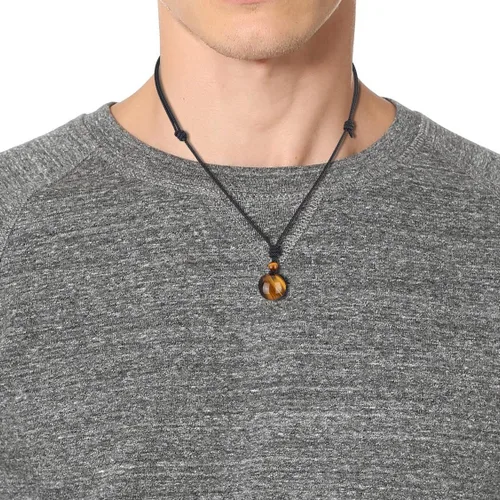 Miniatura 3 de COAI Collar con colgante de piedra de obsidiana brillante de plata con cuentas redondas