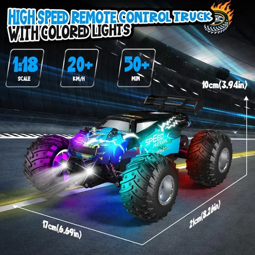 Miniatura 4 de Coche de control remoto, camión de control remoto todo terreno para niño, automóvil RC de 2.4 GHz con luz corporal y dos baterías recargables