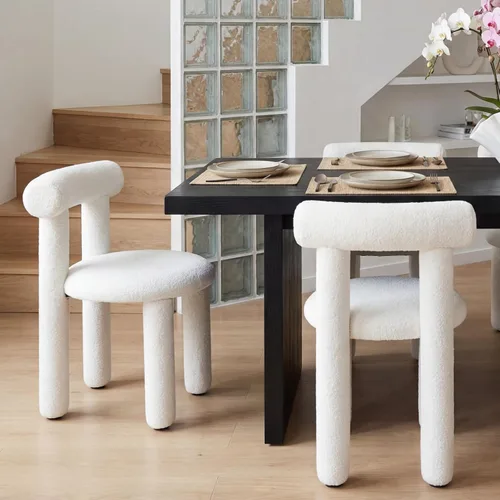 Miniatura 15 de DUOMAY Juego de 4 Sillas de Comedor Modernas Negras de Bouclé, Sillas de Cocina Tapizadas Sherpa Sin Brazos con Respaldo de Barril, Sillas