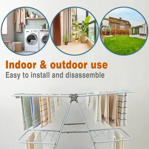 Miniatura 6 de Estante de secado de ropa, estantes plegables de 2 niveles para secar ropa, estante de secado de acero inoxidable plegable para interiores