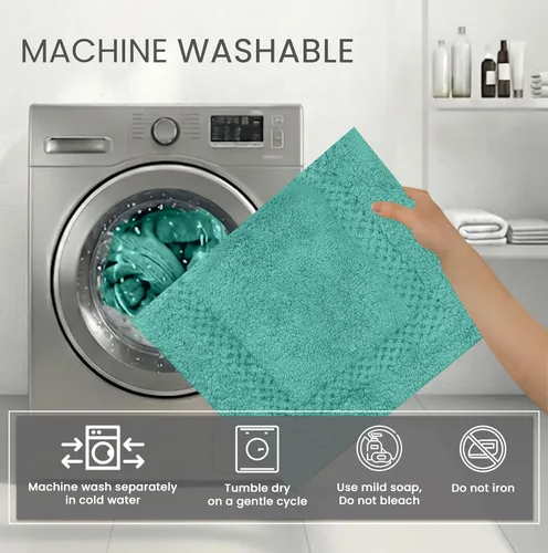 Miniatura 5 de Home Weavers Classy - Juego de alfombras de baño 100 % algodón, decoración de baño, lavable, extrasuave y absorbente, tapete de cocina, juego de Aqua