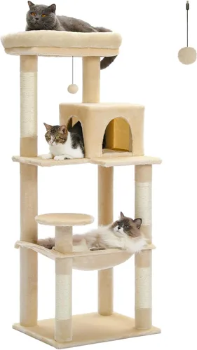 Miniatura 29 de PETEPELA Árbol de Madera para Gatos de Interior Torre de Múltiples Niveles con Postes Rascadores Cubiertos de Sisal, Condominio Acogedor, Hamaca