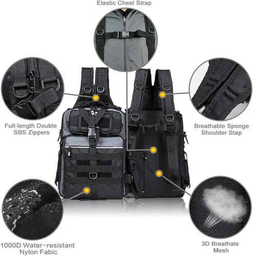Miniatura 5 de Blisswill - Bolsa de almacenamiento para equipo de pesca al aire libre - Mochila de pesca grande resistente al agua G: negro y gris