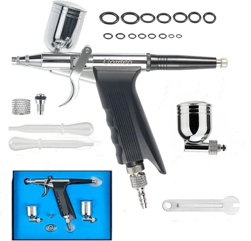 Pistola de gatillo de aerógrafo Pistola de pulverización de cepillo de aire con agujas de 0.008 in 7CC y 10 CC Copa para pintar