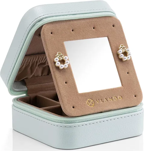 Vlando Joyero de viaje pequeño de terciopelo de felpa, mini joyero portátil para mujeres, niñas, anillos, aretes, collares, pulseras, caja