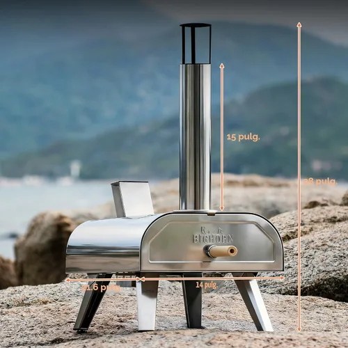 Miniatura 4 de BIG HORN OUTDOORS Horno de pizza multicombustible de 12 pulgadas, horno de pizza portátil para exteriores, leña y gas propano, máquina de pizza