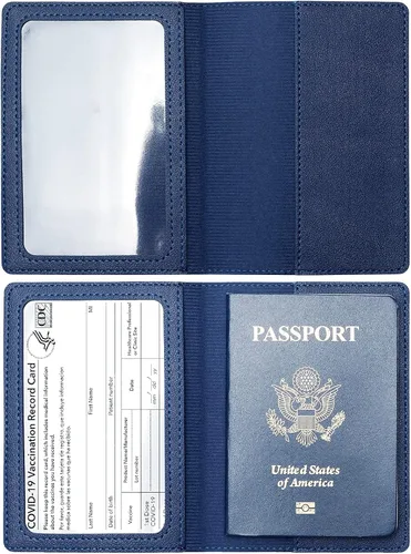 Miniatura 3 de Paquete de 2 portatarjetas de pasaporte y vacunación, de piel sintética, para pasaporte, funda protectora para vacunas, cartera de pasaporte
