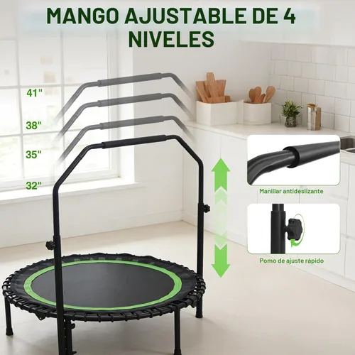 Miniatura 4 de Mini trampolín rebotador de 40 pulgadas para adultos con asa, mini trampolín plegable con cuerdas elásticas, mango de espuma ajustable, estable