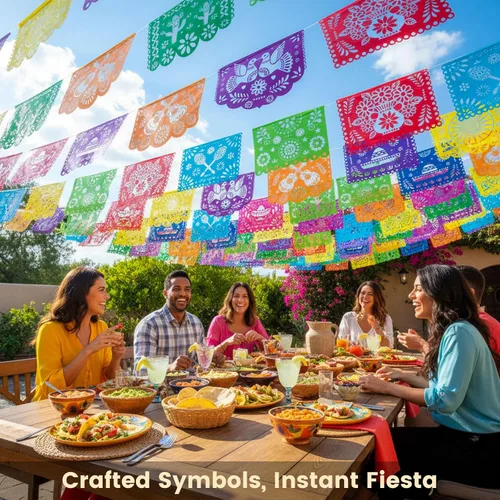 Miniatura 6 de DomeStar Paquete de 3 Pancartas de Fiesta Mexicana, 54 Pies Papel Picado Guirnalda de Banner de Fiesta para Cinco de Mayo Día de los Muertos