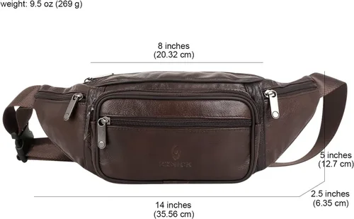 Miniatura 2 de ZZNICK Riñonera de piel auténtica, bolsa de cintura, organizador con cinturón ajustable, múltiples bolsillos para hombres y mujeres, café-861 Medio