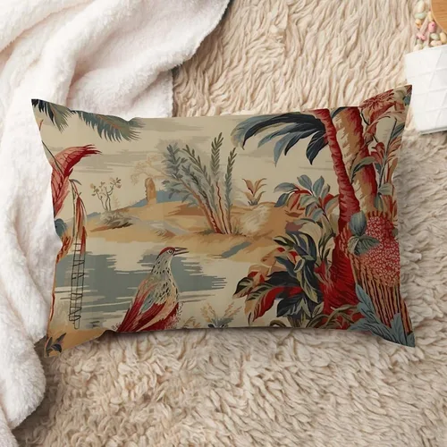 Miniatura 27 de ArogGeld Funda de cojín lumbar asiática de estilo chinoiserie, de lino marrón, pájaro y flor, funda de almohada asiática para sala de estar, A-6