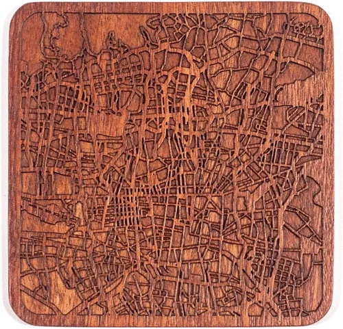 Miniatura 151 de Posavasos Amsterdam Map by O3 Design Studio, 1 pieza, posavasos de madera Sapele con mapa de la ciudad, hecho a mano, varias ciudades opcionales