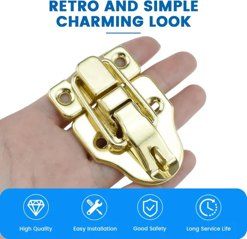 Miniatura 4 de SDTC Tech Paquete de 2 cajas de estilo retro dorado con cierre de palanca, de metal antiguo, con agujero para candado para joyero, gabinete, caja