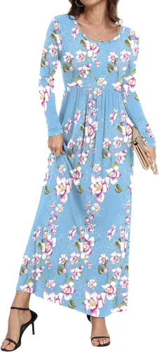 Miniatura 3 de HAOMEILI - Vestido largo de manga cortalarga, holgado, liso, informal y con bolsillos para mujer