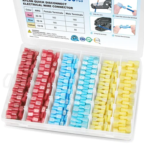 Miniatura 13 de TICONN Juego de 200 piezas de conectores con desconexión rápida de pala de nylon, terminales eléctricas aisladas, juego de variedad de terminales