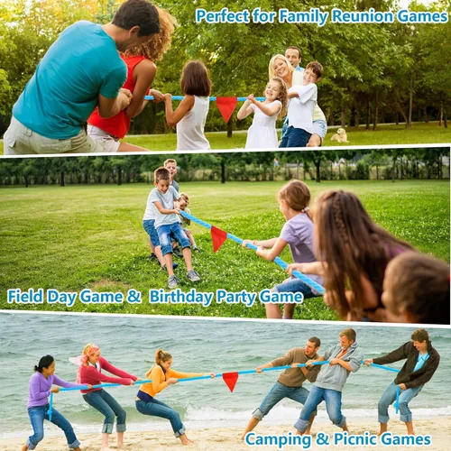 Miniatura 7 de Juegos al aire libre de 60 pies de cuerda de tira y afloja para niños adultos, día de campo, reunión familiar, patio trasero, césped, carnaval, Azul