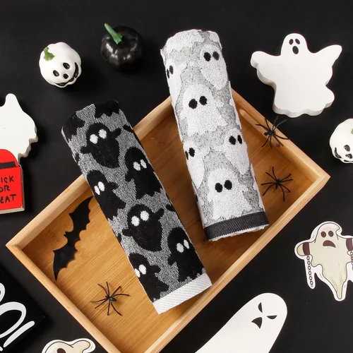Miniatura 6 de Quera Paquete de 2 toallas de mano de Halloween, fantasma, color blanco y negro, juego de toallas decorativas para baño, para secar, limpiar