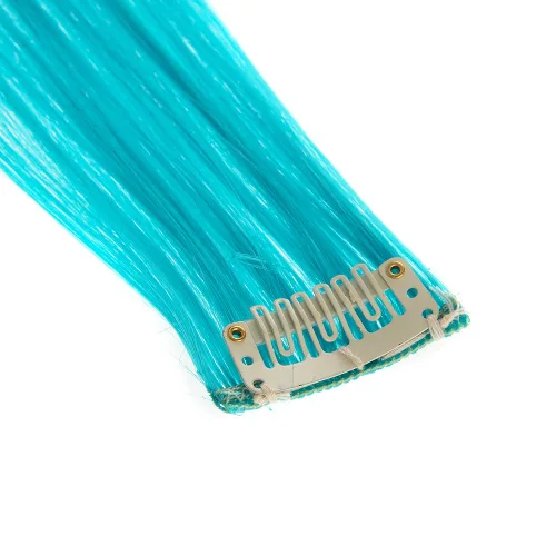 Miniatura 3 de SWACC 12 unidades de broches con extensiones reflejos para cabello de un solo color para fiestas. Mechones de cabello sintético de color., Azul Azul