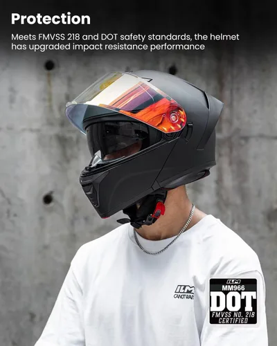 Miniatura 3 de ILM Casco modular de motocicleta para adultos, de cara completa, abatible, con doble visera, Street Bike Racing DOT modelo MM966