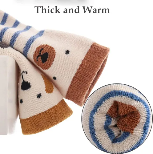 Miniatura 4 de Exegawe Calcetines antideslizantes para bebé 5 pares de calcetines gruesos y cálidos con agarres para niñas y niños calcetines antideslizantes