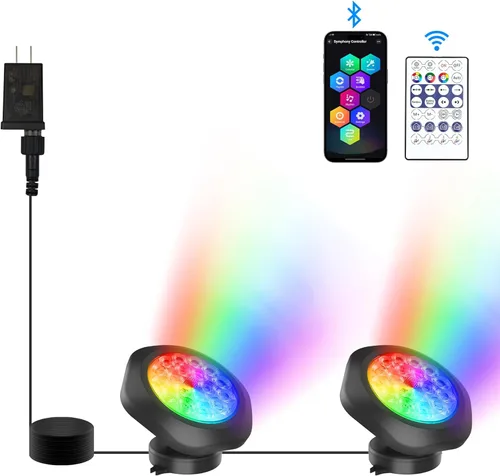 Miniatura 9 de Luces submarinas RGB para estanque, superbrillantes, 18 luces LED sumergibles, control por aplicación Bluetooth, IP68, focos impermeables que