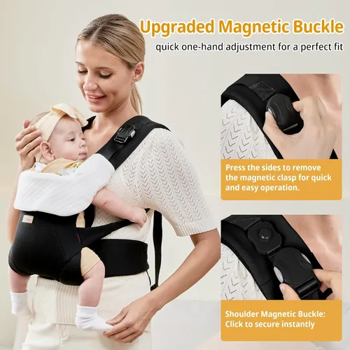 Miniatura 4 de CUBY Portabebés para recién nacidos a niños pequeños, transpirable con soporte ajustable para el cuello, portabebés manos libres para niños pequeños