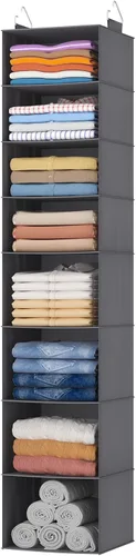 Miniatura 11 de Lifewit Organizador de armario colgante de 5 niveles y almacenamiento para estantes, estante de ropa plegable con 2 ganchos resistentes