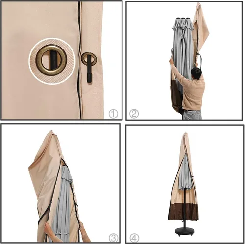Miniatura 5 de SUPERJARE Funda para sombrilla de patio con varilla para sombrillas de 7 a 11 pies y sombrillas de 15 pies de doble cara, funda protectora Marrón