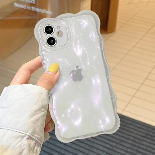 Miniatura 79 de XIZYO Funda para iPhone 13 de 6.1 pulgadas, bonito patrón de ondas, estético, 3D, rizado, ondulado, chapado en purpurina, para mujeres y niñas, Azul