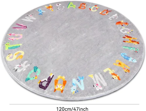 Miniatura 2 de Alfombra redonda ABC para niños, 4 pies con letras del alfabeto de animales, lavable, antideslizante, bonita alfombra para habitación de niños