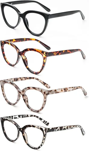 Miniatura 2 de REAVEE Paquete de 3 lentes de lectura de ojo de gato de gran tamaño para mujeres y hombres, marco grueso, bloqueo de luz azul, lentes elegantes