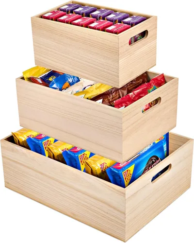 Miniatura 9 de Sorbus Cajas de madera sin terminar, contenedores organizadores, caja de madera para almacenamiento organizador de despensa, armario, artes