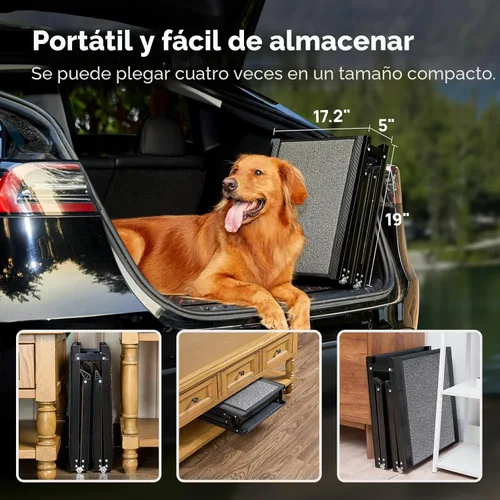 Miniatura 5 de PetThem Rampa para Perros para Coche de 71'' Extra Larga y 17.2" de Ancho, Rampas Plegables para Perros Grandes con Superficie de Alfombra