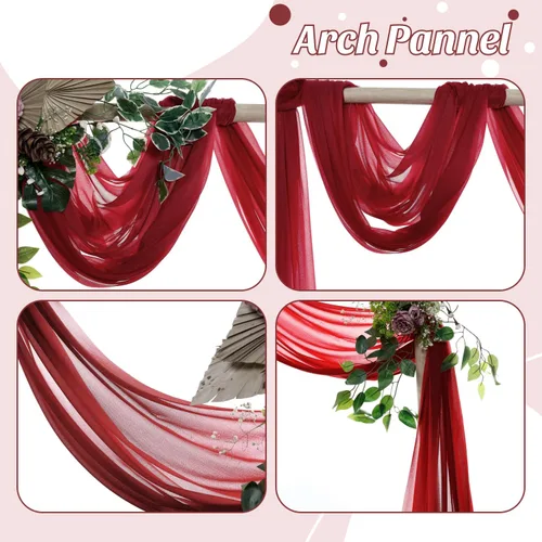 Miniatura 5 de MDS Paquete de 2 paneles de cortina para arco de boda (30 pulgadas de ancho x 20 pies de largo) tela de gasa transparente para boda, ceremonia, Rojo