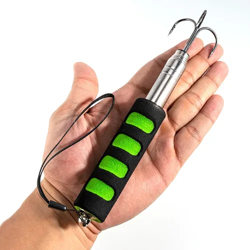 Miniatura 7 de Alwonder Gaff de pesca telescópica, Lanza de pesca en hielo de triple gancho de acero inoxidable, Poste telescópico de aleación de aluminio