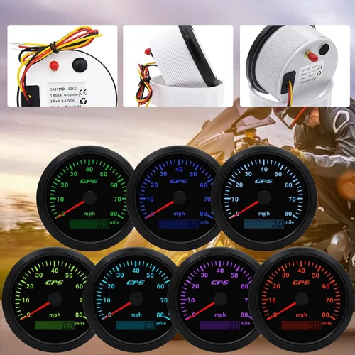 Miniatura 6 de Geloo Velocímetro de 85 mm para embarcaciones, velocímetro digital GPS 0-80 MPH, impermeable, 9-32 V, tacómetro, voltímetro, indicadores LCD con 7