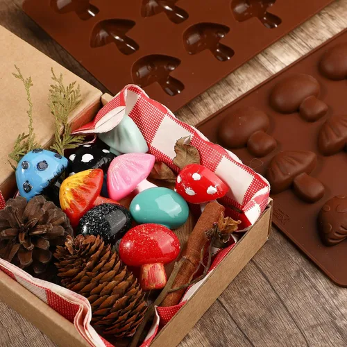 Miniatura 2 de Webake Molde de chocolate de hongos, moldes de silicona de 15 cavidades con tres bonitas formas de hongo, perfecto para chocolate, dulces, fondant