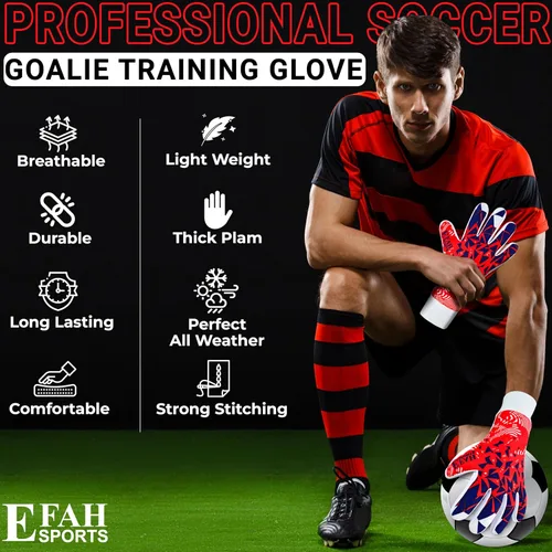 Miniatura 3 de Guantes de portero de fútbol para niños, jóvenes y adultos profesionales con palmas de protección y agarre reforzado Rojo