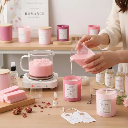 Miniatura 5 de 12 tarros de velas rosas surtidos para hacer velas, tarros de vela vacíos de 10 onzas con tapas y etiquetas de bambú, tarro de vela de vidrio