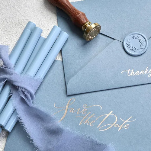 Miniatura 7 de UNIQOOO Barras de Cera de Sellado Azul Polvoriento Claro para Pistola de Pegamento para Sello de Cera - Perfecto para Invitaciones de Boda, Sobres