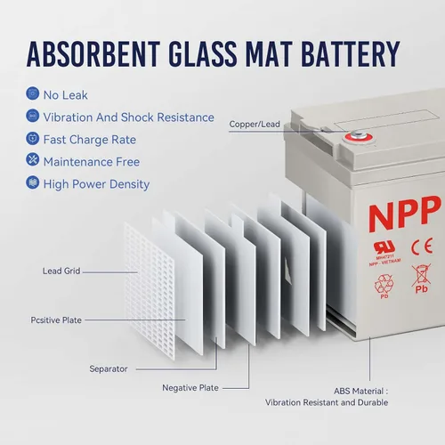 Miniatura 4 de NPP NPD12-100Ah (T16A, 2 piezas) Batería AGM SLA de ciclo profundo de 12 voltios, 12 V, 100 Ah, batería de ciclo profundo de 1200 amperios